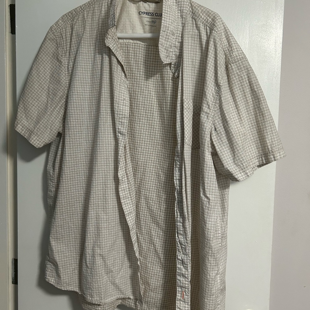 Cypress Club Men's Short-Sleeve Button-Down Shirt in Light Beige Check